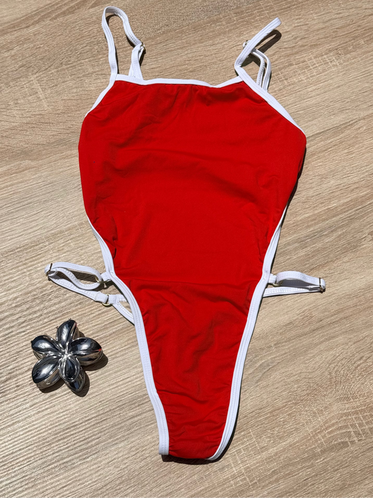 Maillot Mel - échancré / rouge et blanc